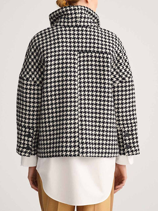 Gant Women's Wool Checked Short Coat with Buttons Black