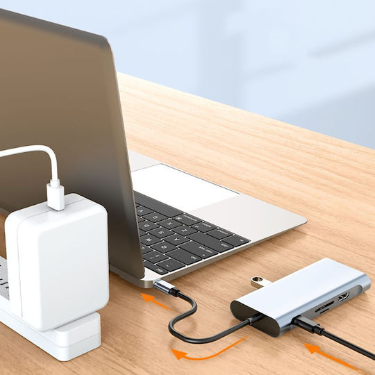 Tech-Protect 10in1 USB-C Докинг станция с HDMI 4K PD Етърнет Сив