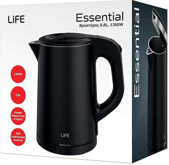 Life Essential Βραστήρας 800ml 1360W Μαύρος