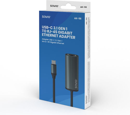 Savio AK-56 Αντάπτορας Δικτύου USB-C με Ενσύρματη Σύνδεση Gigabit Ethernet
