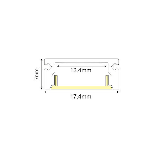 Aca Mini External Aluminum Profile for LED Strip with Opal Cover 100x1.7x0.7cm