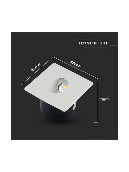V-TAC Pătrat Metalic Spot Încorporat cu LED Integrat și Lumină Alb Cald Alb 8x8cm. 1buc
