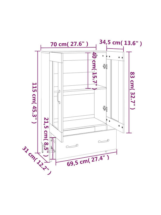 Living Room Display Cabinet Made of Particle Board with Grey Concrete Glass 70x31x115cm