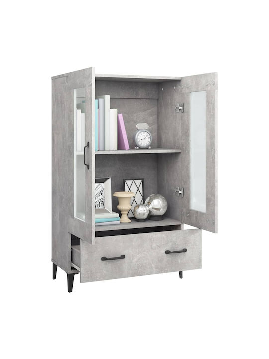 Living Room Display Cabinet Made of Particle Board with Grey Concrete Glass 70x31x115cm