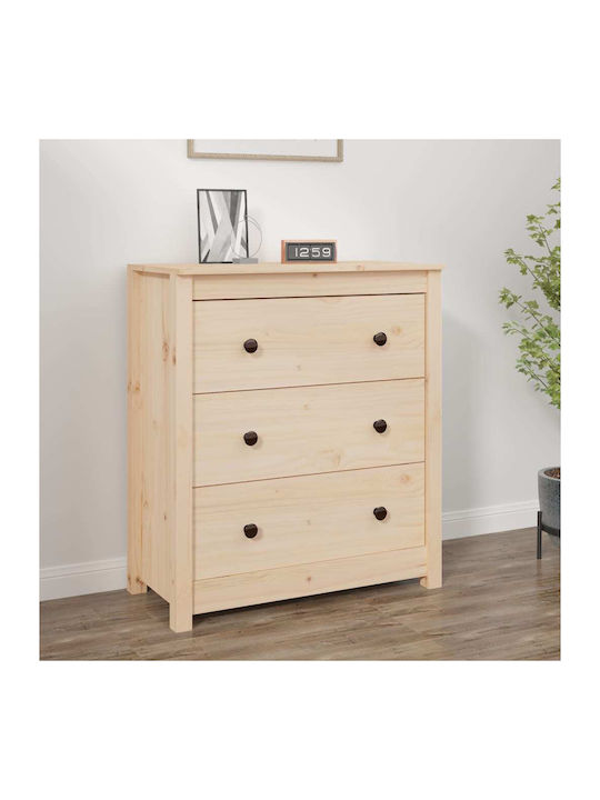 Chest of Drawers of Solid Wood with 3 Drawers 70x35x80cm