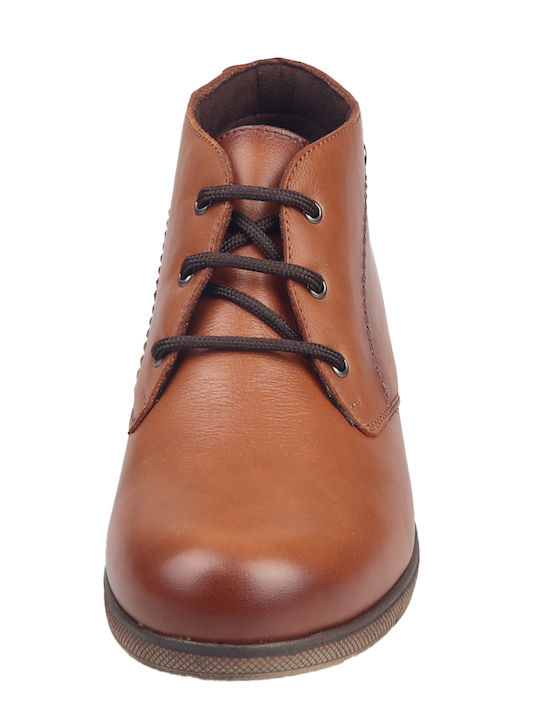 Leather Women's Ankle Boots Platform Tabac Brown