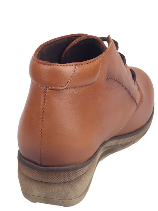 Leather Women's Ankle Boots Platform Tabac Brown