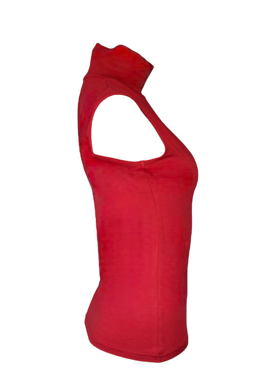 Women's Sleeveless Turtleneck T-Shirt Red