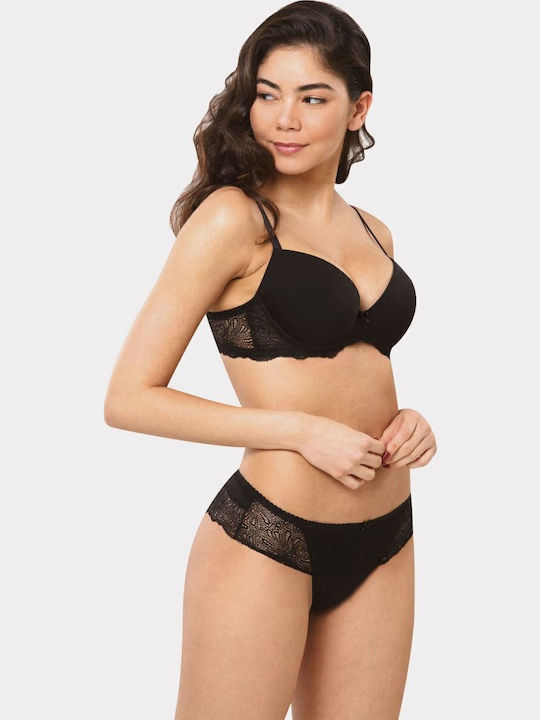 Norddiva Lingerie Δαντελένιο Σετ Εσωρούχων Σουτιέν με Brazil Μαύρο