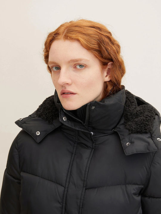 Arctic Women's Short Puffer Jacket for Winter with Detachable Hood Black