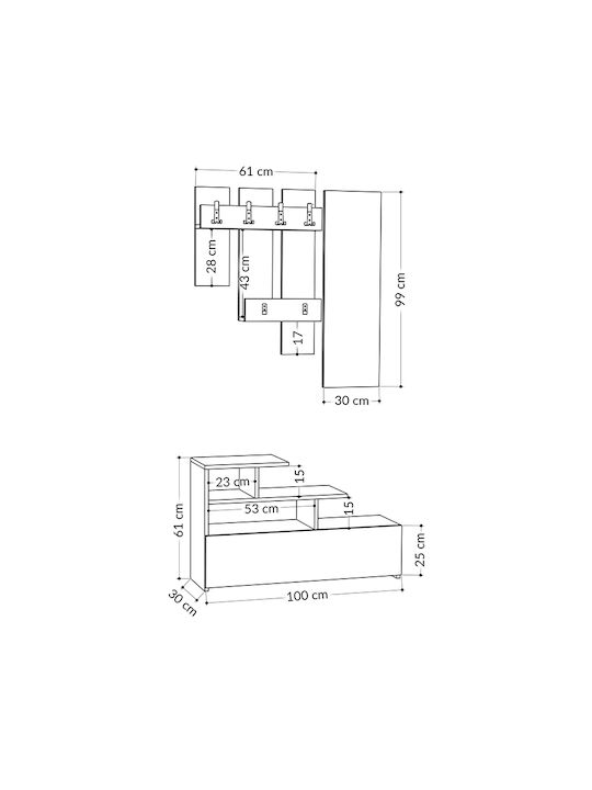 Vesty Mobilier de Intrare cu Oglindă / Cuier & Dulap pentru Pantofi 100x30x61buc