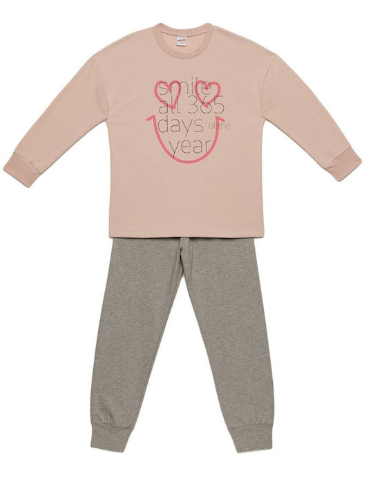 Minerva Smile Set Top & Bottom Kids Winter Cotton Pyjamas Pink