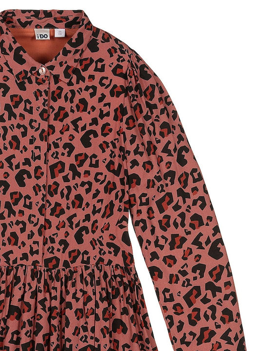 Children's Dress Long Sleeve Animal Print Burgundy