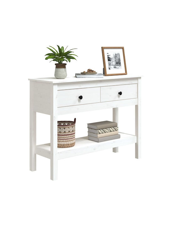 Solid Wood Console Table White L100xW35xH75cm