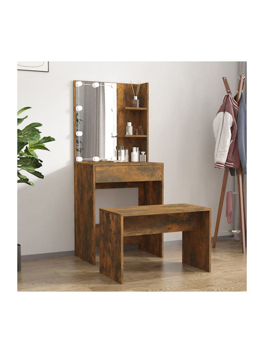 Wooden Makeup Dressing Table Καπνιστή Δρυς with Mirror 60x40x140cm