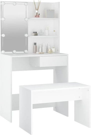 Floor-standing Makeup Dressing Table Bedroom Wooden White with Mirror and Stool 74.5x40x141cm