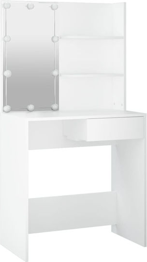 Floor-standing Makeup Dressing Table Bedroom Wooden White with Mirror and Stool 74.5x40x141cm