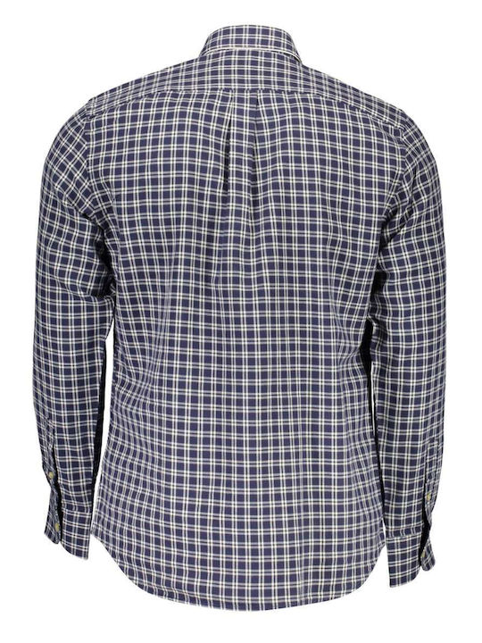 Harmont & Blaine Men's Shirt Long Sleeve Cotton Checked Blue