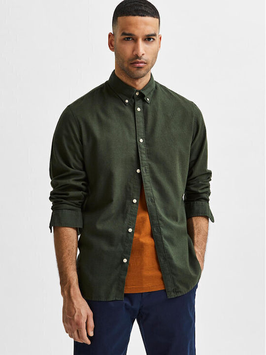 Selected Men's Shirt Long Sleeve Flannel Green