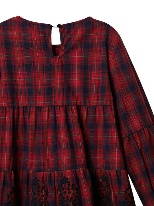 Duval Children's Dress Long Sleeve Checked Red