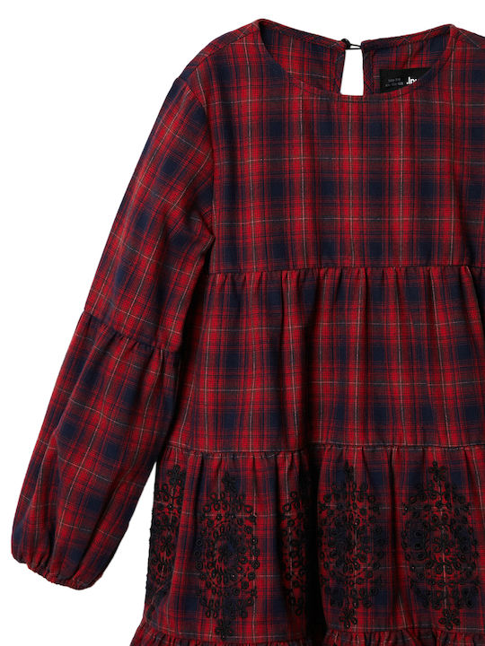 Duval Children's Dress Long Sleeve Checked Red