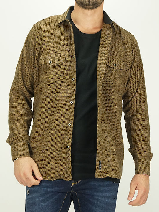 Long Sleeve Flannel Overshirt in Narrow Fit Brown