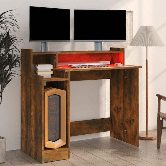 Computer Office Wooden Smoky Oak with LED & USB ports 97x45x90cm