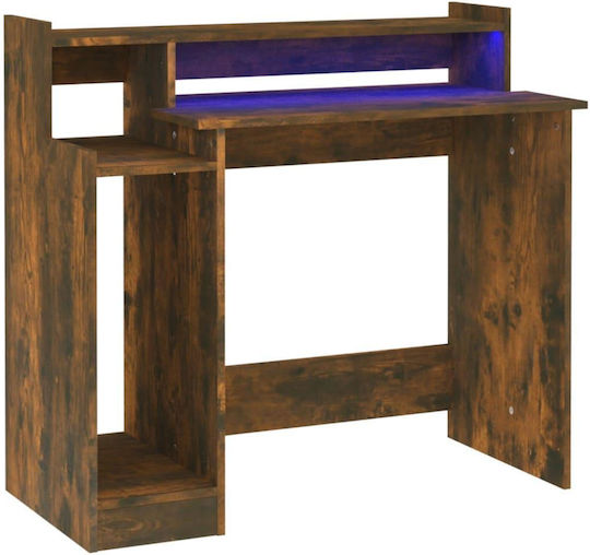 Computer Office Wooden Smoky Oak with LED & USB ports 97x45x90cm
