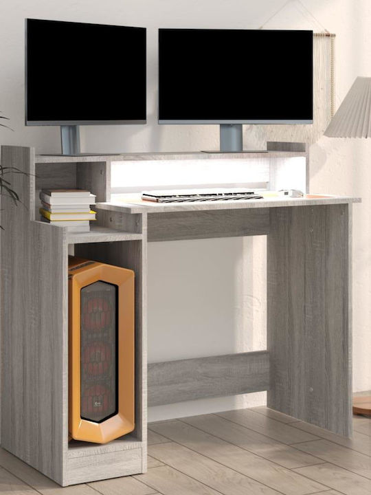 Γραφείο Υπολογιστή Ξύλινο Γκρι Sonoma με LED & USB θύρες 97x45x90εκ.