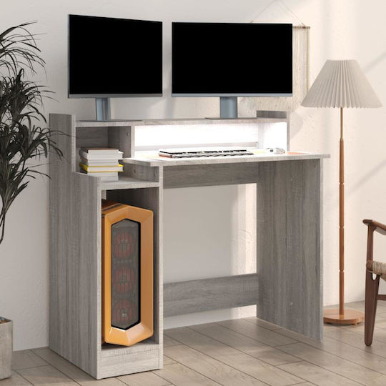 Computer Büro Holz Grey Sonoma mit LED & USB-Anschlüssen 97x45x90cm