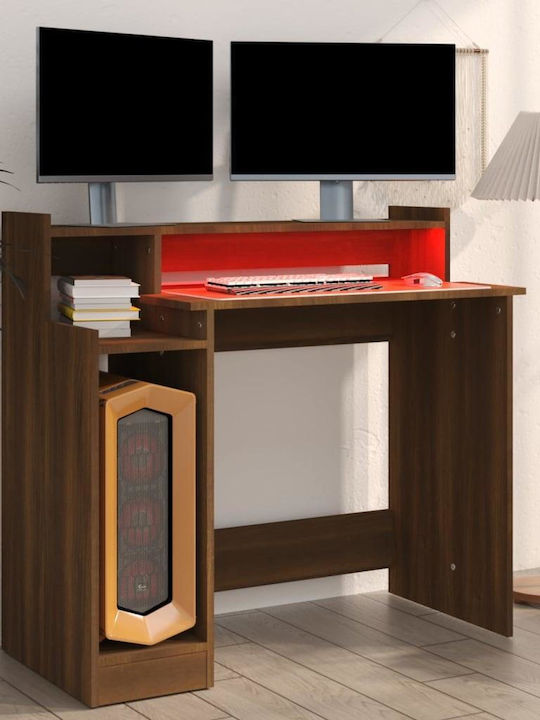 Γραφείο Υπολογιστή Ξύλινο Καφέ Δρυς με LED & USB θύρες 97x45x90εκ.