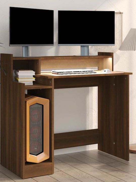 Γραφείο Υπολογιστή Ξύλινο Καφέ Δρυς με LED & USB θύρες 97x45x90εκ.