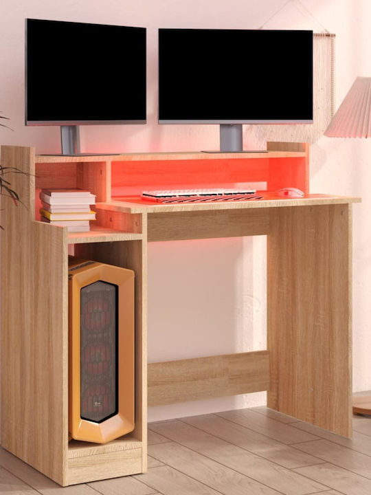 Computer Office Wooden Sonoma Oak with LED & USB ports 97x45x90cm