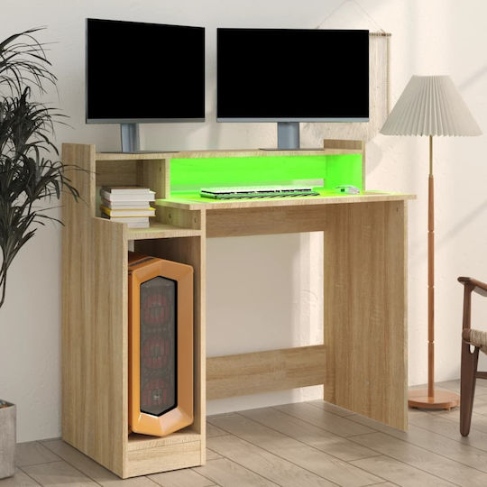 Γραφείο Υπολογιστή Ξύλινο Sonoma Δρυς με LED & USB θύρες 97x45x90εκ.