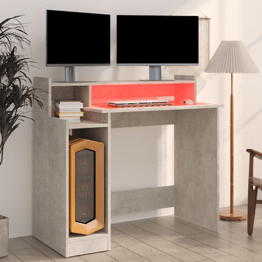 Computer Büro Holz Grey Concrete mit LED & USB-Anschlüssen 97x45x90cm
