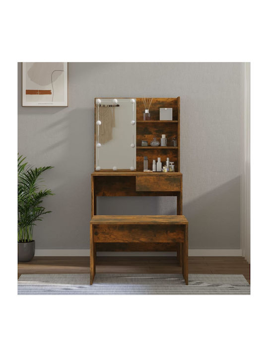 Wooden Makeup Dressing Table Καπνιστή Δρυς with Mirror 74.5x40x141cm