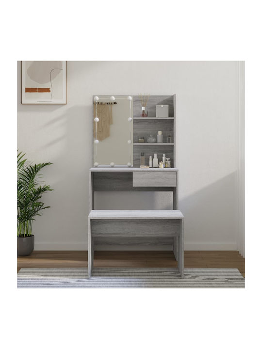 Wooden Makeup Dressing Table Gray with Mirror 74.5x40x141cm