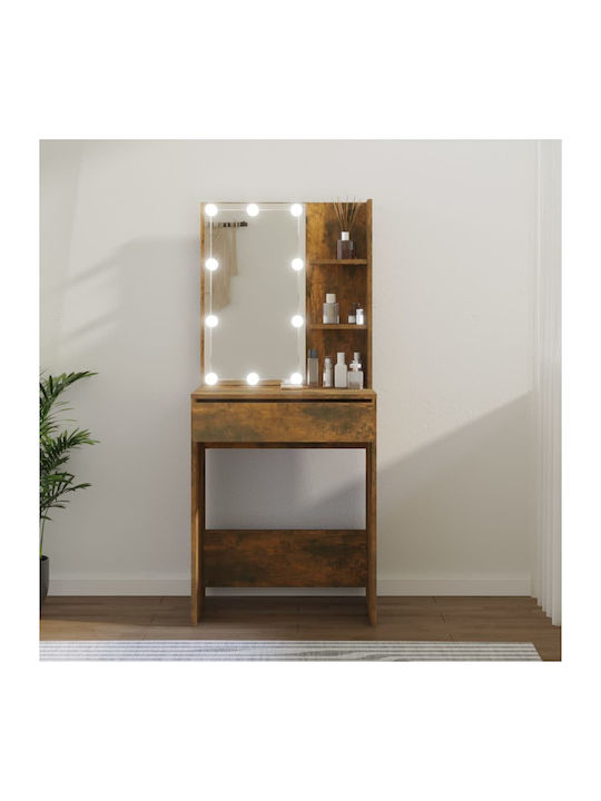 Wooden Makeup Dressing Table Καπνιστή Δρυς with Mirror 60x40x140cm