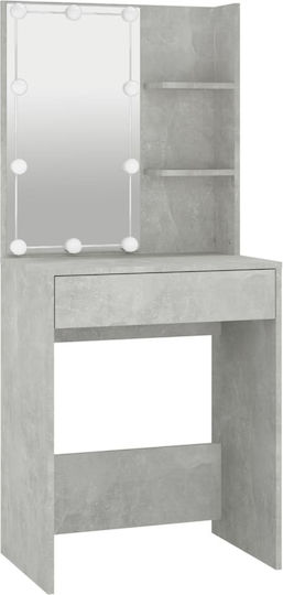 Masă De Toaletă De Podea Din Lemn Gri Beton Cu Oglindă 60x40x140cm