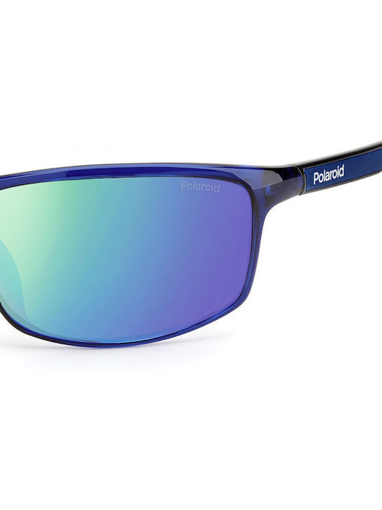 Polaroid Men's Sunglasses with Blue Plastic Frame and Green Polarized Mirror Lens PLD7036/S PJP5Z