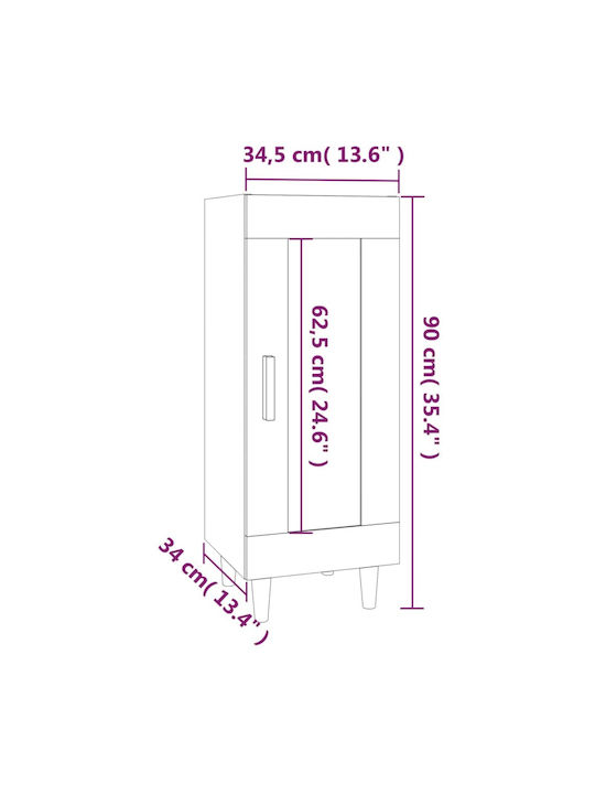 Living Room Display Cabinet Made of Particle Board with Grey Concrete Glass 34.5x34x90cm