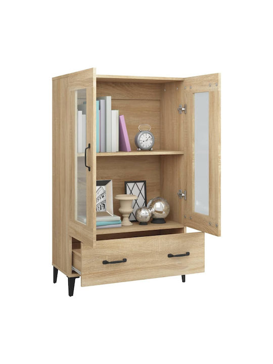 Living Room Display Cabinet Made of Particle Board with Windowed Brown 70x31x115cm