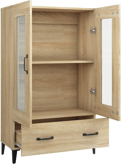 Living Room Display Cabinet Made of Particle Board with Windowed Brown 70x31x115cm