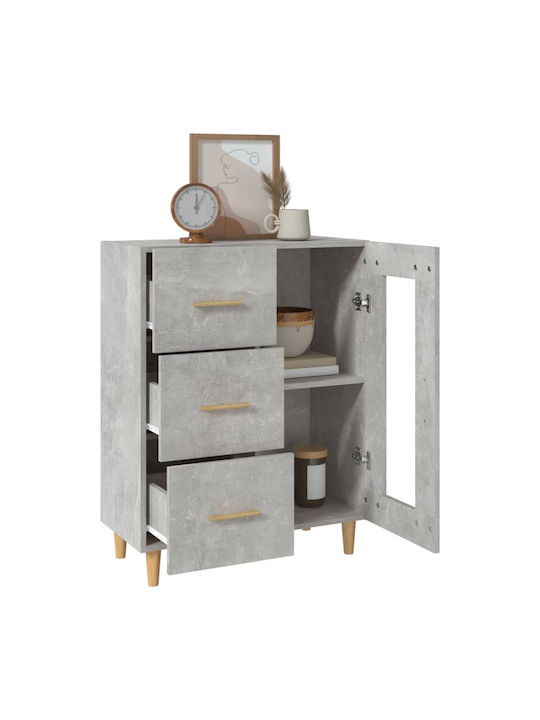 Floor-standing Living Room Display Cabinet made of Particleboard with Glass Grey Concrete 69.5x34x90cm