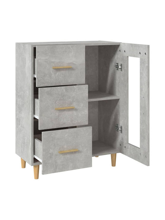 Floor-standing Living Room Display Cabinet made of Particleboard with Glass Grey Concrete 69.5x34x90cm