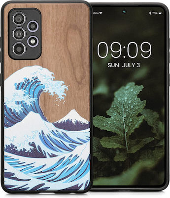 KWmobile Wood Japanese Wave Umschlag Rückseite Hölzernes Blue / White / Brown (Galaxy A52 / A52s) 54354.12