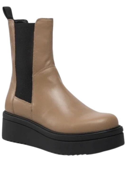 Tara Leather Women's Ankle Boots Platform Beige