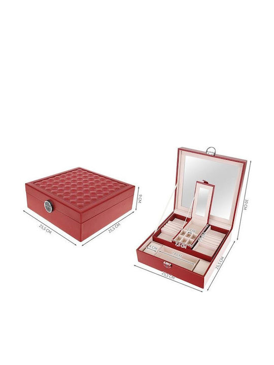 Beautylushh Schmuckkästchen mit Schublade & Spiegel Rote 25,5x25,5x9cm