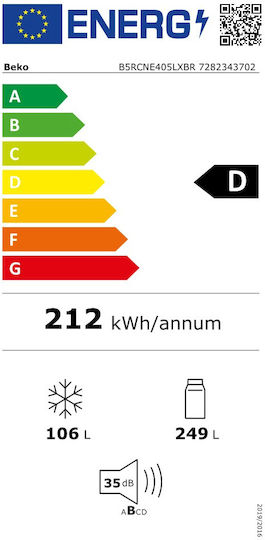 Beko Ψυγειοκαταψύκτης 355lt NoFrost Υ203xΠ59.5xΒ66.3εκ. Γκρι B5RCNE405LXBR