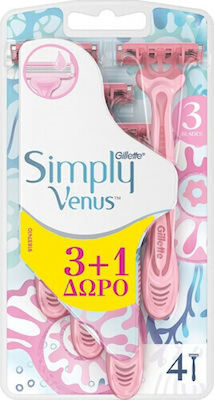 Gillette Simply Venus Basic Ξυραφάκια μιας Χρήσης με 3 Λεπίδες και Λιπαντική Ταινία 4τμχ